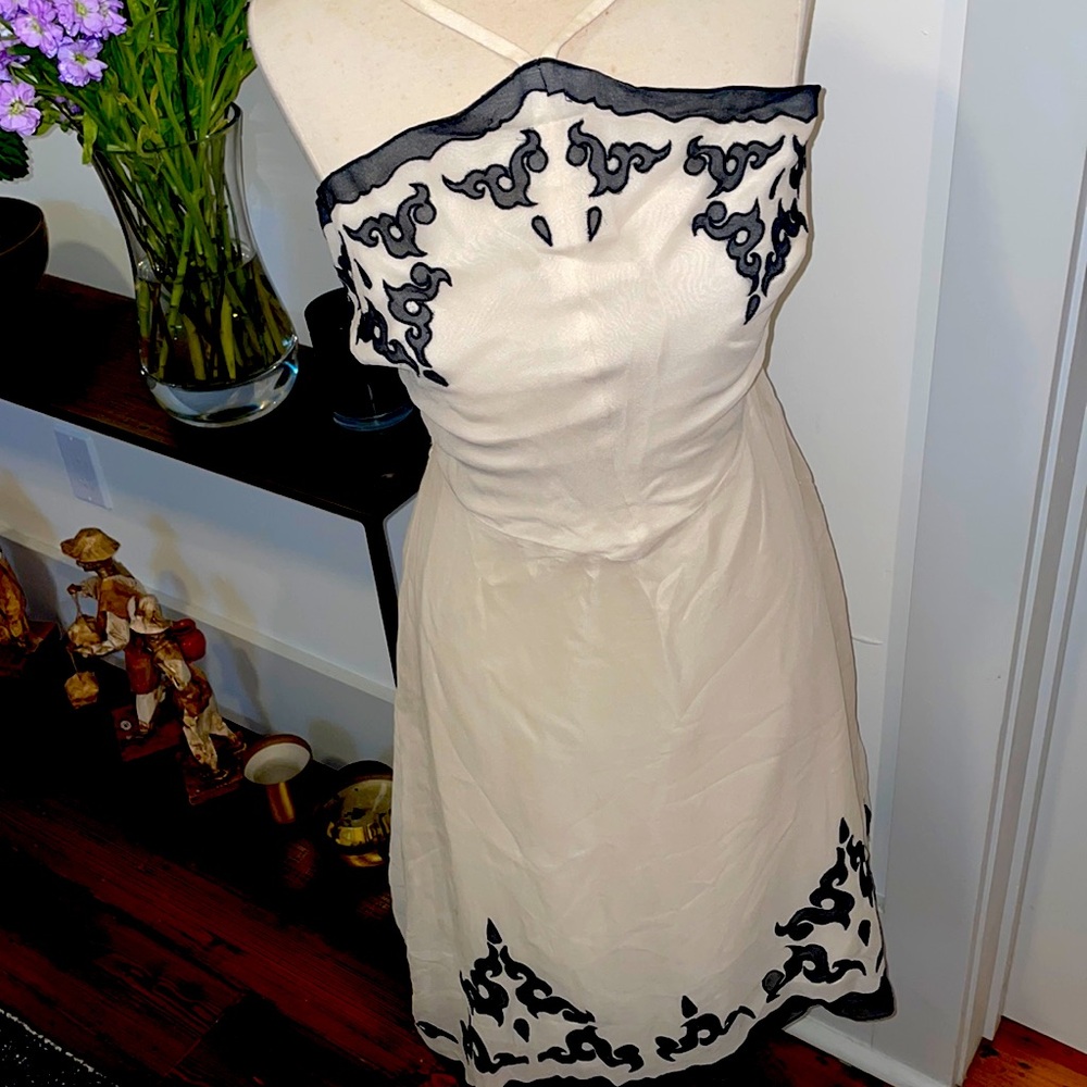 Tocca Cream and Black Halter Dress